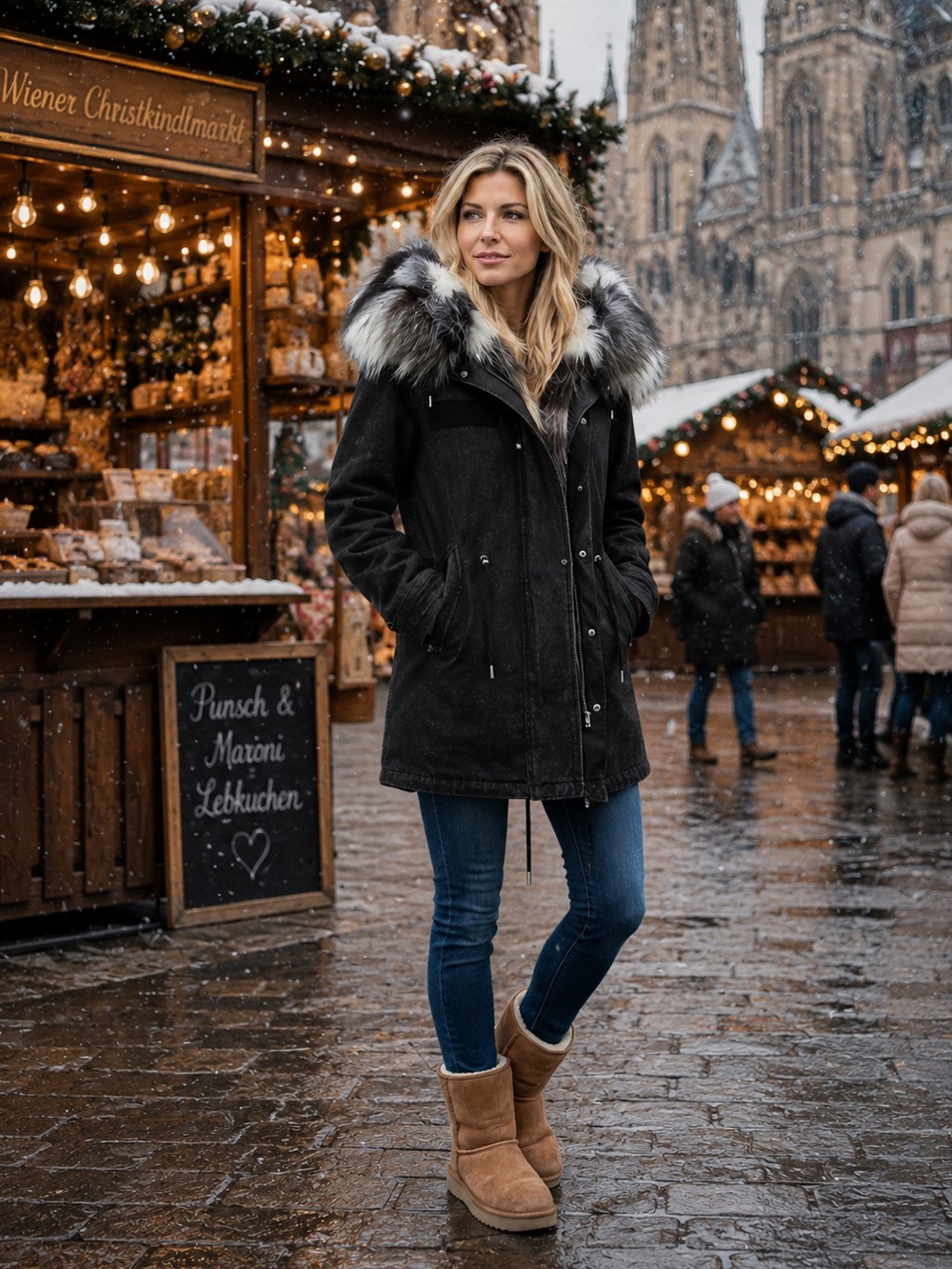 Anthropologie NWOT Avec Les Filles Faux Fur Trim Denim Parka size M.